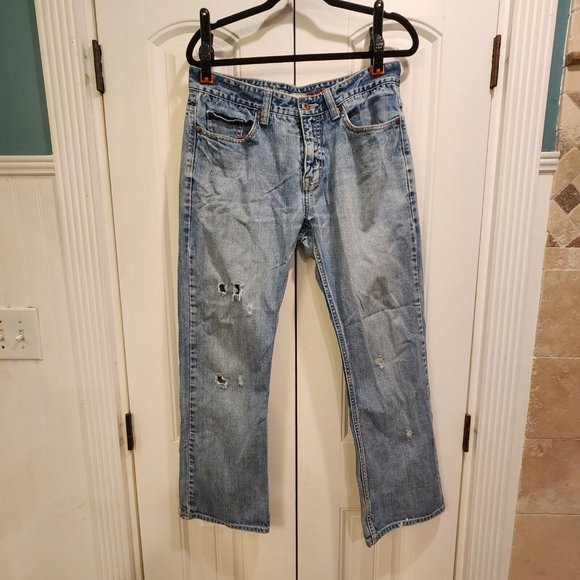 Urban Pipeline Relaxed Boot Cut  32 x 30 Men's Blue Jeans Light Wash Distressed - Picture 2 of 12